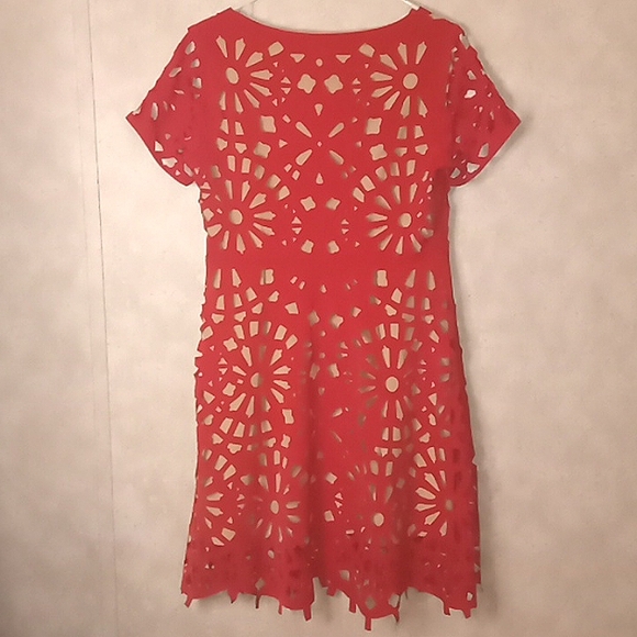 Womens Garcia Red cut out overlay detail, with nude color underneath, size L - Picture 5 of 7